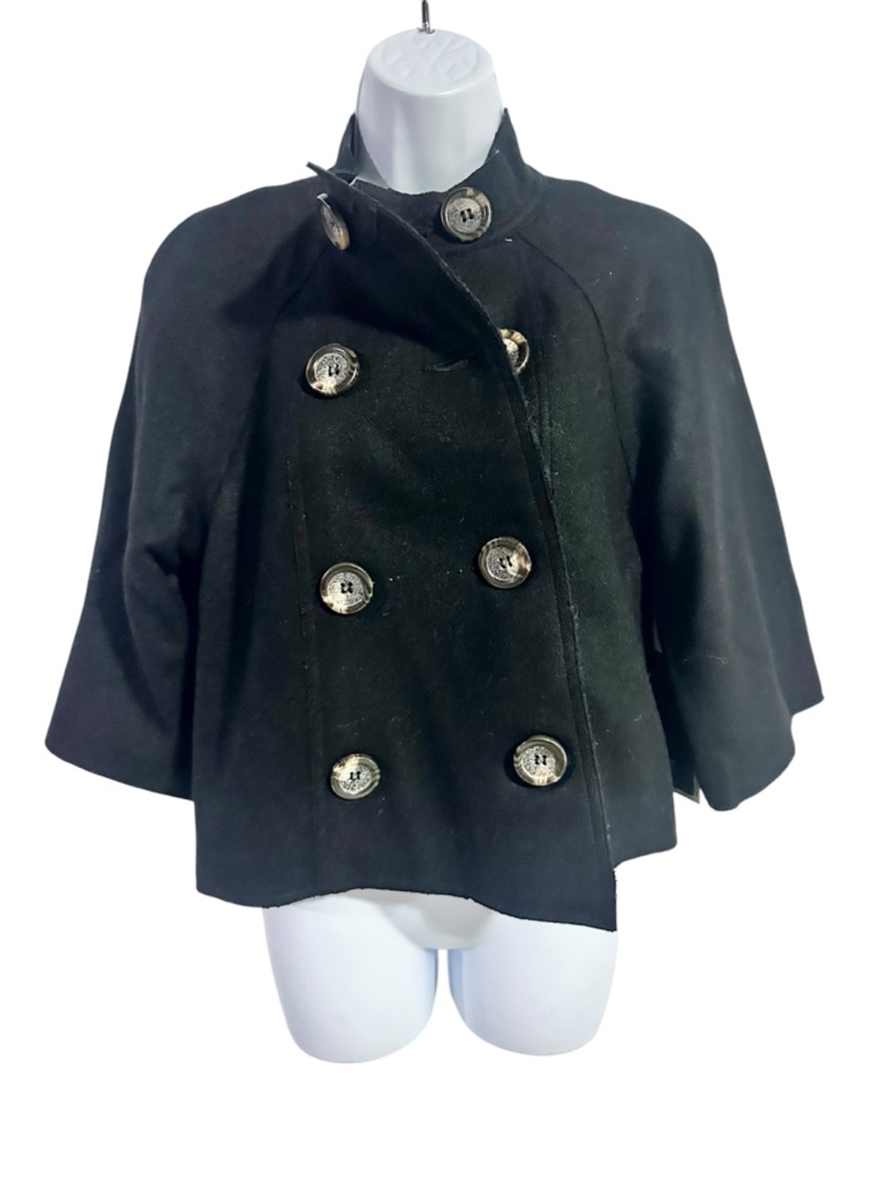Love Stitch Black Double-Breasted Cape with Decorative Metallic Buttons Size M